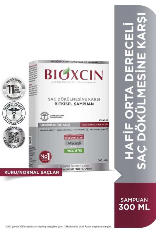Bioxcin Klasik Saç Dökülmesi Karşıtı Şampuan - Kuru ve Normal Saçlar İçin Besleyici Formül 300 ml - 1