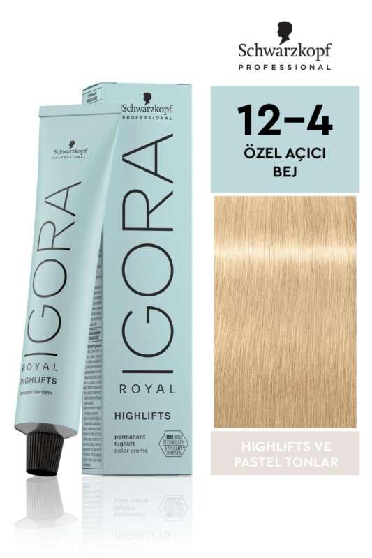 Schwarzkopf Igora Royal Highlifts 12-4 Özel Açıcı Bej Saç Boyası 60 ml | Ultra Açık Bej Tonları - 1